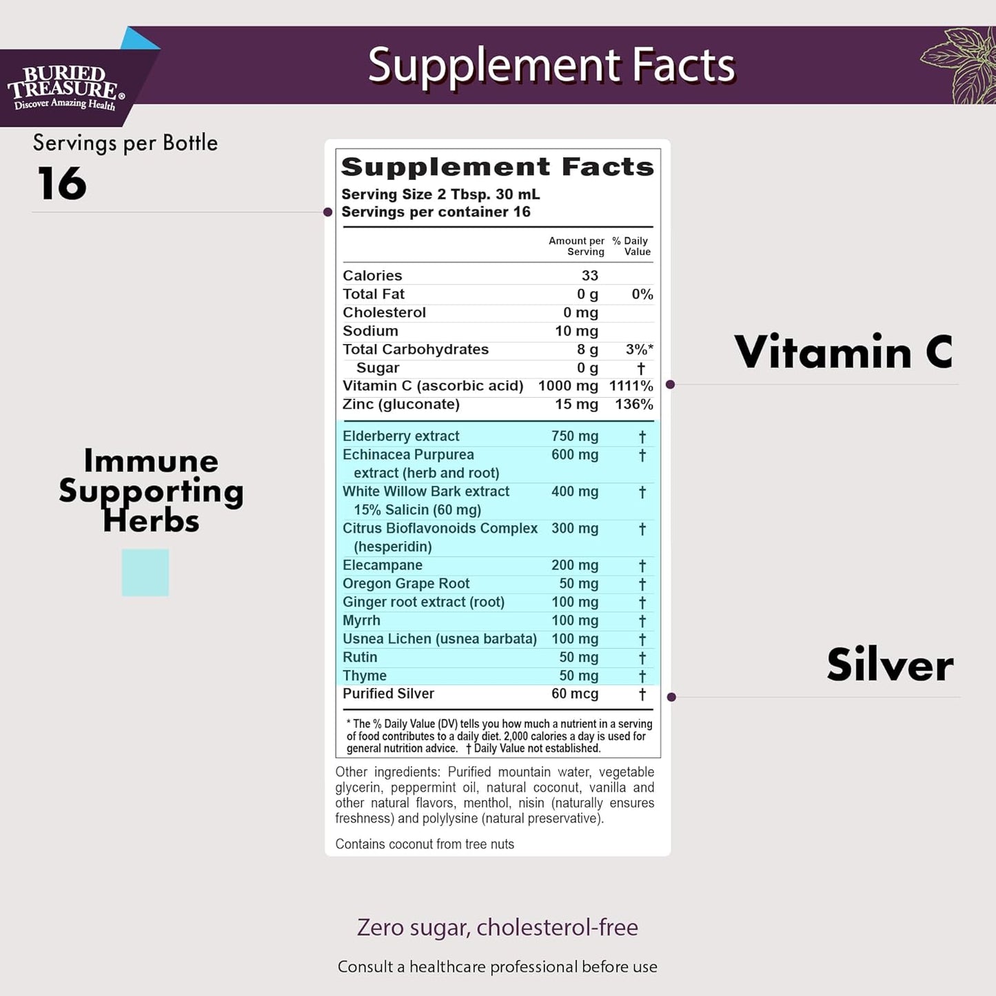 16 oz Buried Treasure ACF Advanced Immune Support with Elderberry, Echinacea, and Herbal Blend - 16 Servings for Immunity Boost