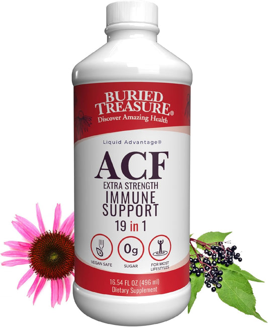 16 oz Buried Treasure ACF Extra Strength Immune Support Liquid Dietary Supplement - Elderberry, Vitamin C, Zinc, Herbal Formula - 16 Servings