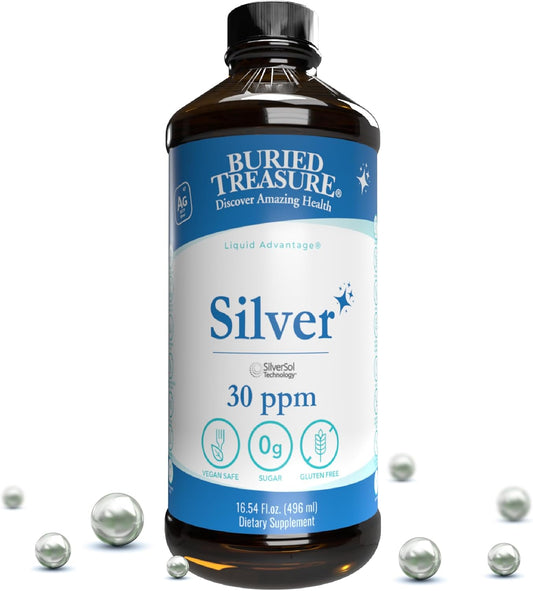 16 oz. Buried Treasure Purified Silver Liquid: Non-Accumulative Nano Silver Spray & Dietary Immune Supplement - 30 PPM, 96 Servings