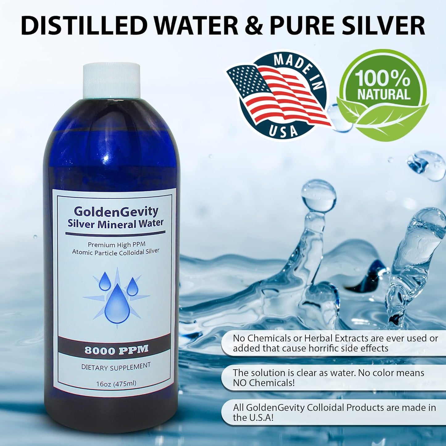 16 oz GoldenGevity 8000 PPM Bioactive Colloidal Silver | Immune Support Trace Mineral Supplement | Non-GMO & Non-Toxic