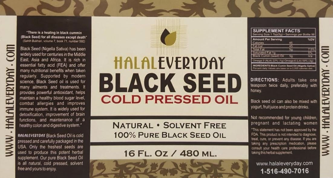 16 oz HalalEveryDay Black Seed Oil - Pure, Cold-Pressed, Unfiltered, Raw Nigella Sativa in Glass Bottle - Non-GMO, Vegan, Hexane-Free