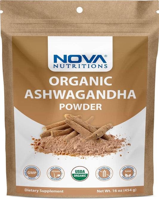 16 OZ Nova Nutritions Certified Organic Ashwagandha Powder - Withania Somnifera Supplement
