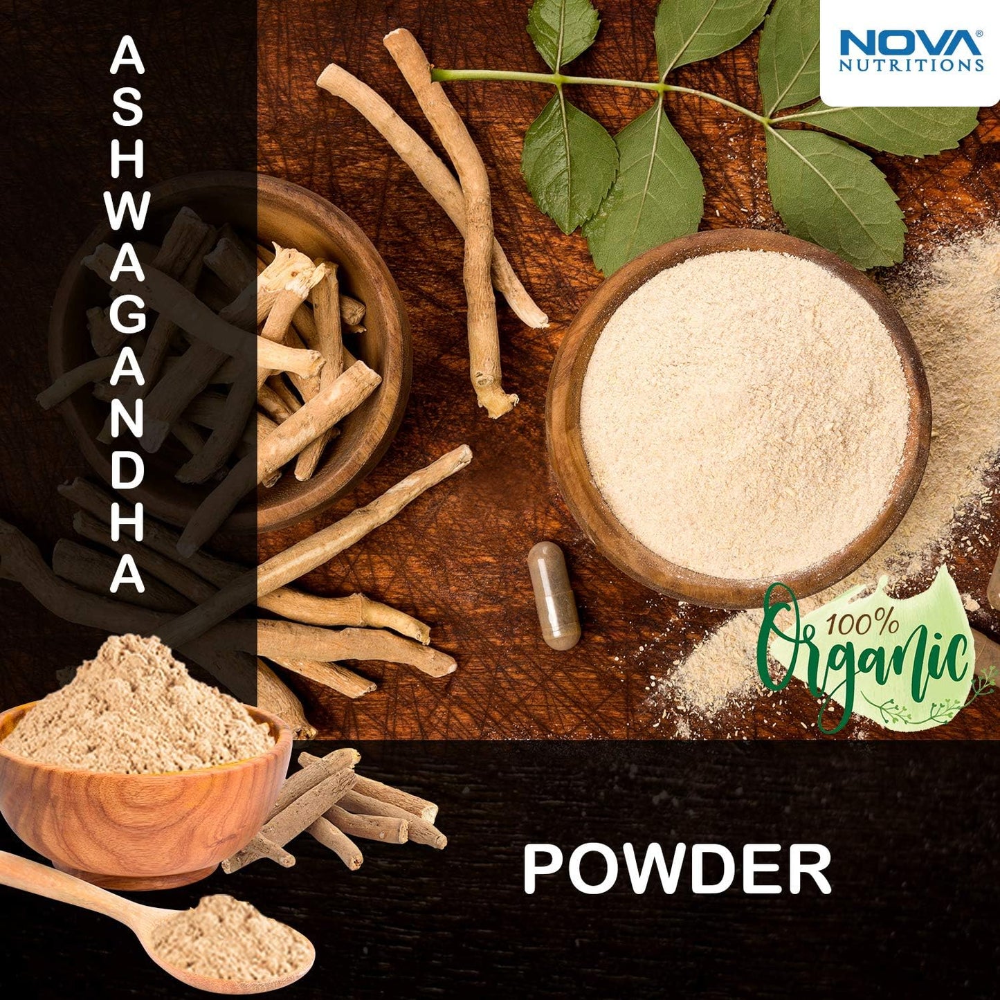 16 OZ Nova Nutritions Certified Organic Ashwagandha Powder - Withania Somnifera Supplement