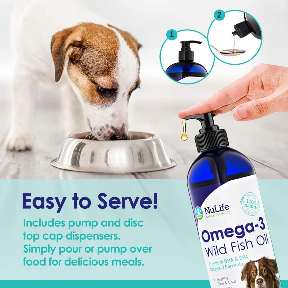 16 oz NuLife Natural Pet Health Liquid Fish Oil with Omega 3, 6 & 9 - Skin & Coat Supplement for Dogs - Wild Caught from Iceland - Supports Heart and Brain Health, Reduces Shedding and Itchy Skin
