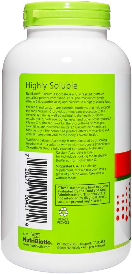 16 Oz NutriBiotic Calcium Ascorbate Vitamin C Powder - Antioxidant & Collagen Supplement, Non-Acidic Buffered with Calcium for Easy Digestion - Gluten & GMO Free