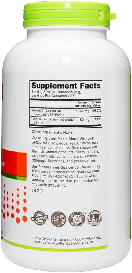 16 Oz NutriBiotic Calcium Ascorbate Vitamin C Powder - Antioxidant & Collagen Supplement, Non-Acidic Buffered with Calcium for Easy Digestion - Gluten & GMO Free