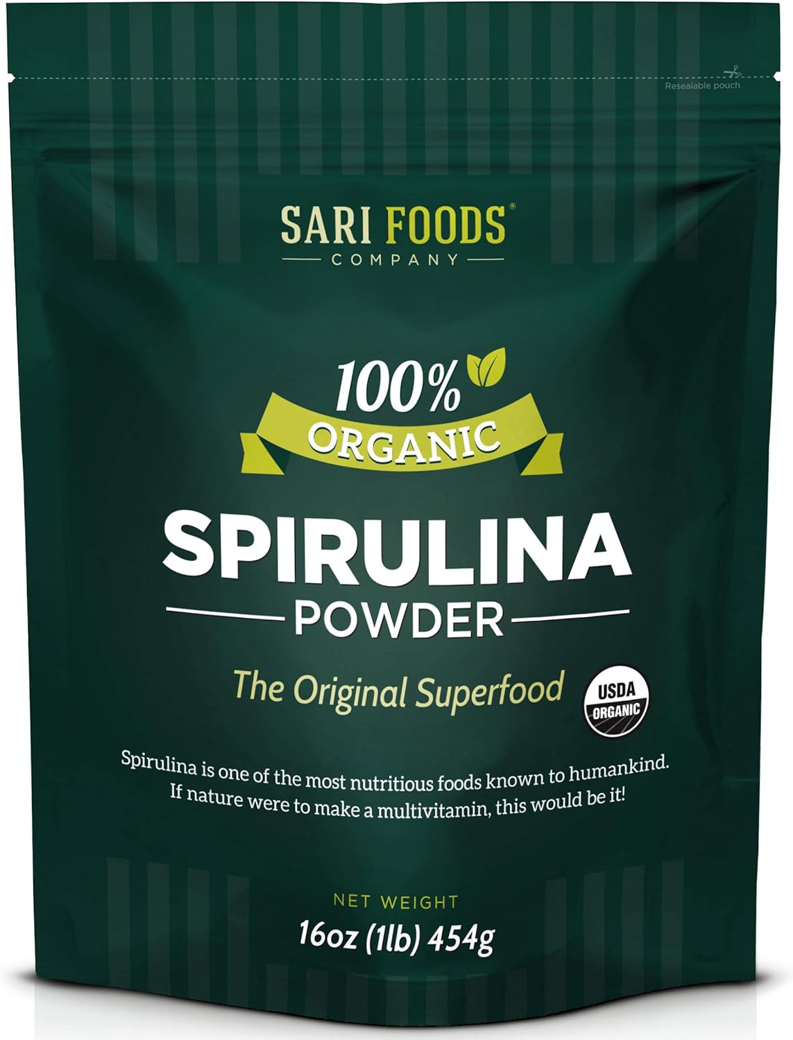 16 oz Organic Spirulina Powder - Vegan Source of Folate, Vitamin B12, Iron, Omega Fatty Acids, Amino Acids, and More