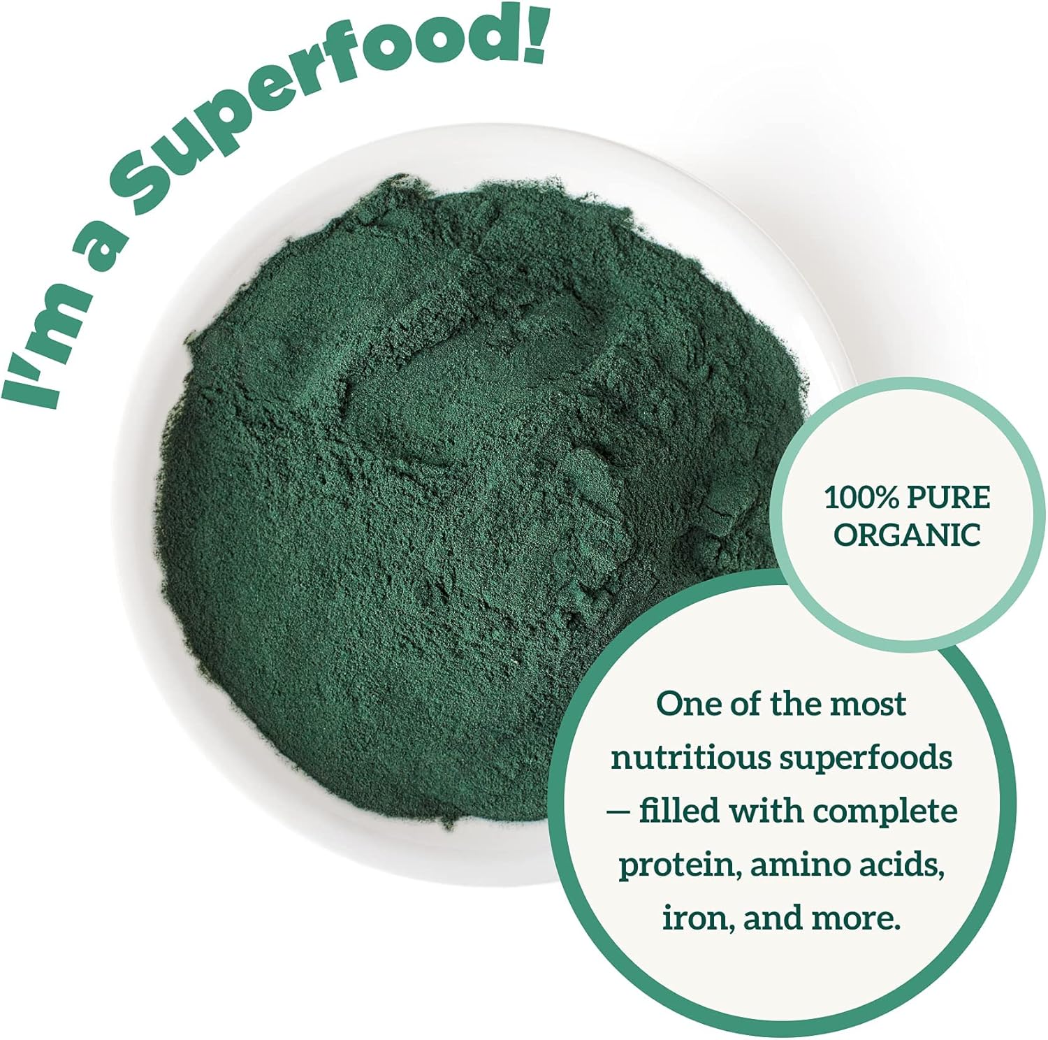 16 oz Organic Spirulina Powder - Vegan Source of Folate, Vitamin B12, Iron, Omega Fatty Acids, Amino Acids, and More