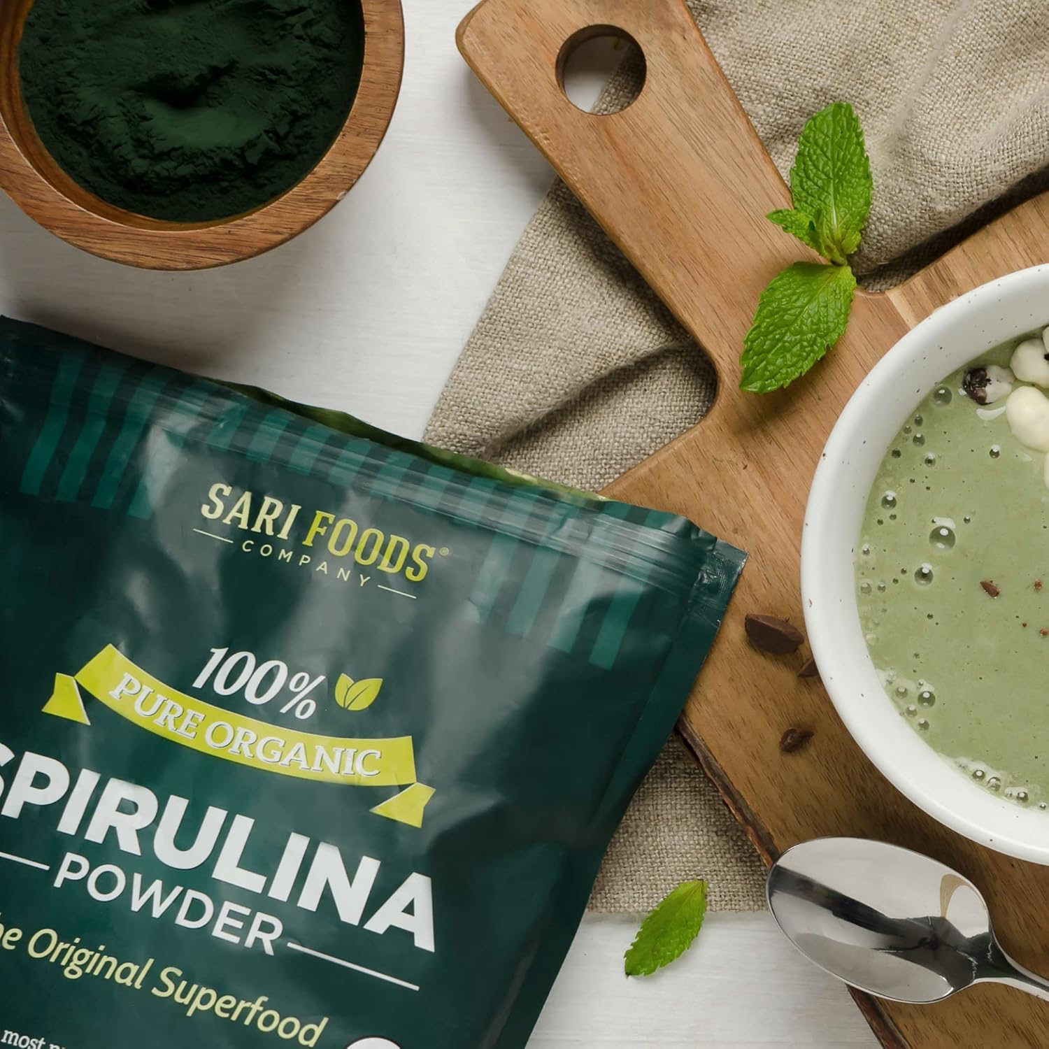 16 oz Organic Spirulina Powder - Vegan Source of Folate, Vitamin B12, Iron, Omega Fatty Acids, Amino Acids, and More