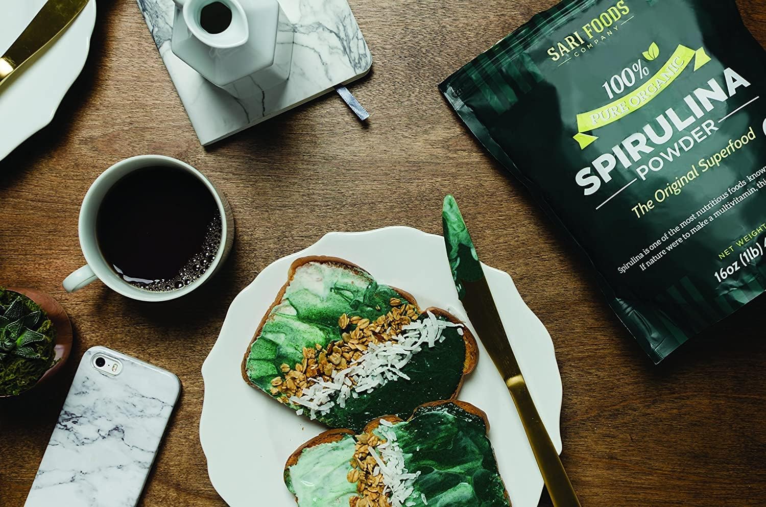 16 oz Organic Spirulina Powder - Vegan Source of Folate, Vitamin B12, Iron, Omega Fatty Acids, Amino Acids, and More