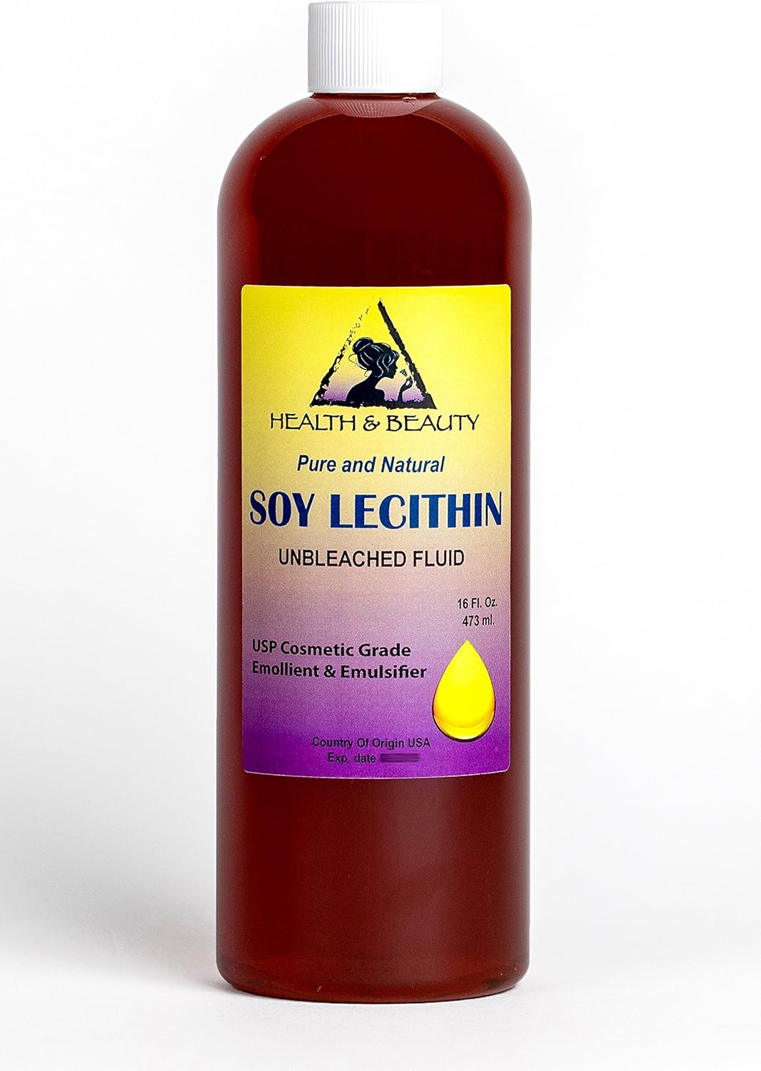 16 oz Pure Soy Lecithin Fluid Emulsifier for Skin and Hair - Unbleached Liquid Stabilizer by H&B Oils Center Co.
