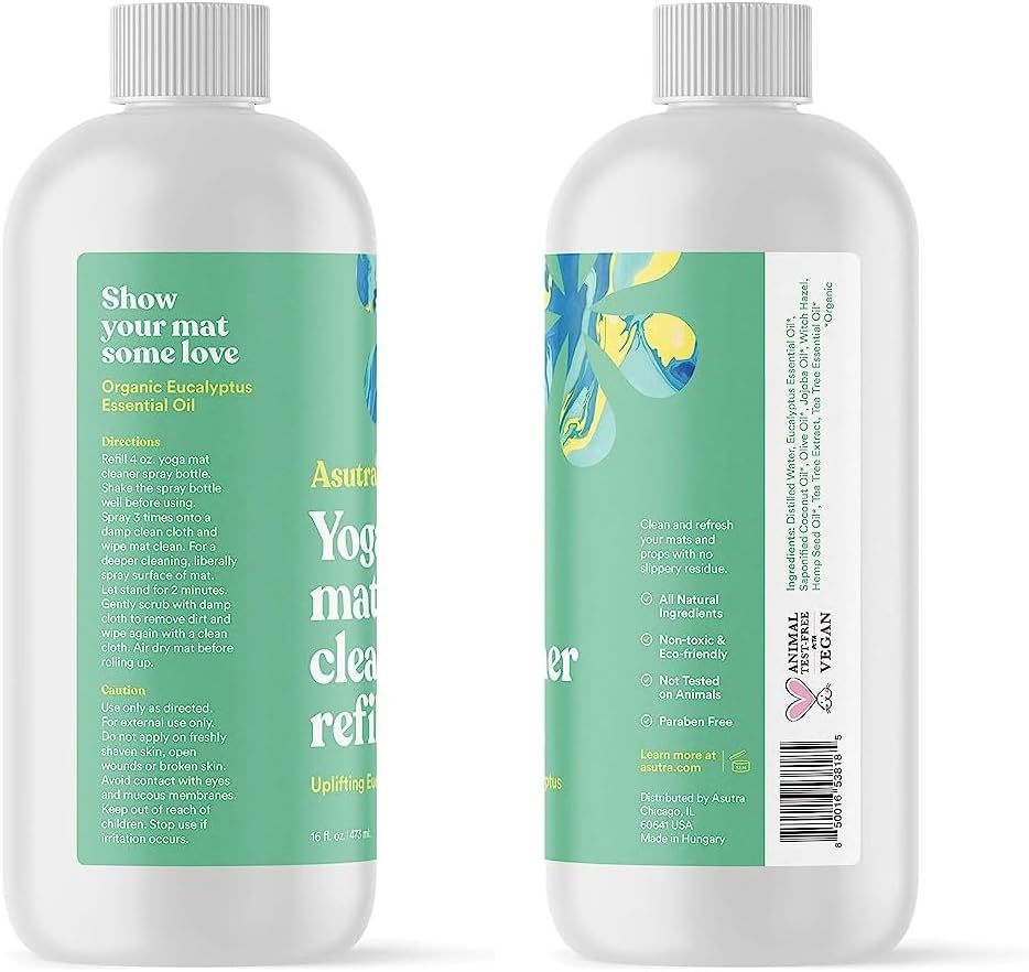 16 oz Refill of ASUTRA Yoga Mat Cleaner Spray with Uplifting Eucalyptus Essential Oil - Deep-Cleansing Formula for Fitness Gear & Gym Equipment, No Residue