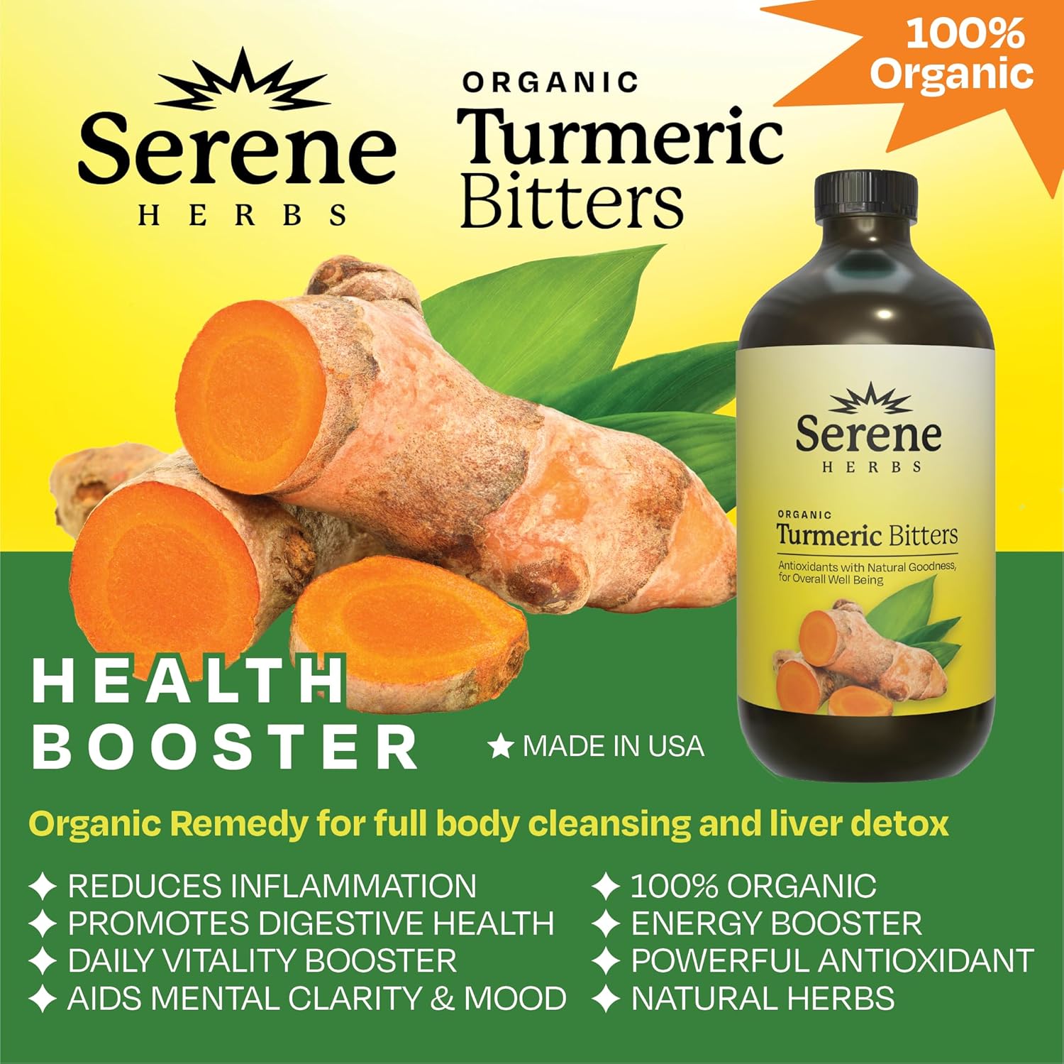 16 oz Serene Herbs Turmeric Bitters Herbal Blend with Ginger, Cayenne, and Black Pepper - 32 Servings