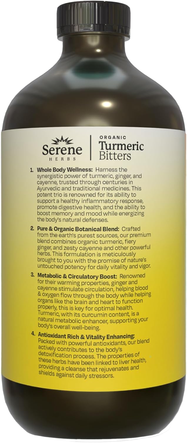 16 oz Serene Herbs Turmeric Bitters Herbal Blend with Ginger, Cayenne, and Black Pepper - 32 Servings