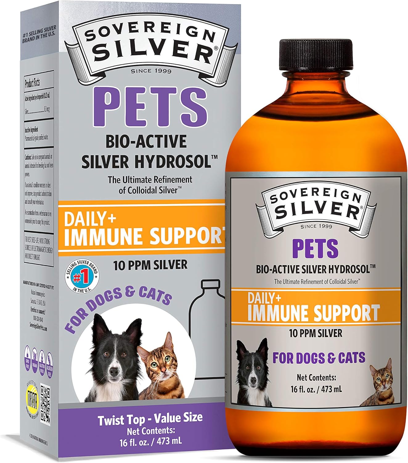 16 oz Sovereign Silver Bio-Active Silver Hydrosol for Pet Immune System Boost