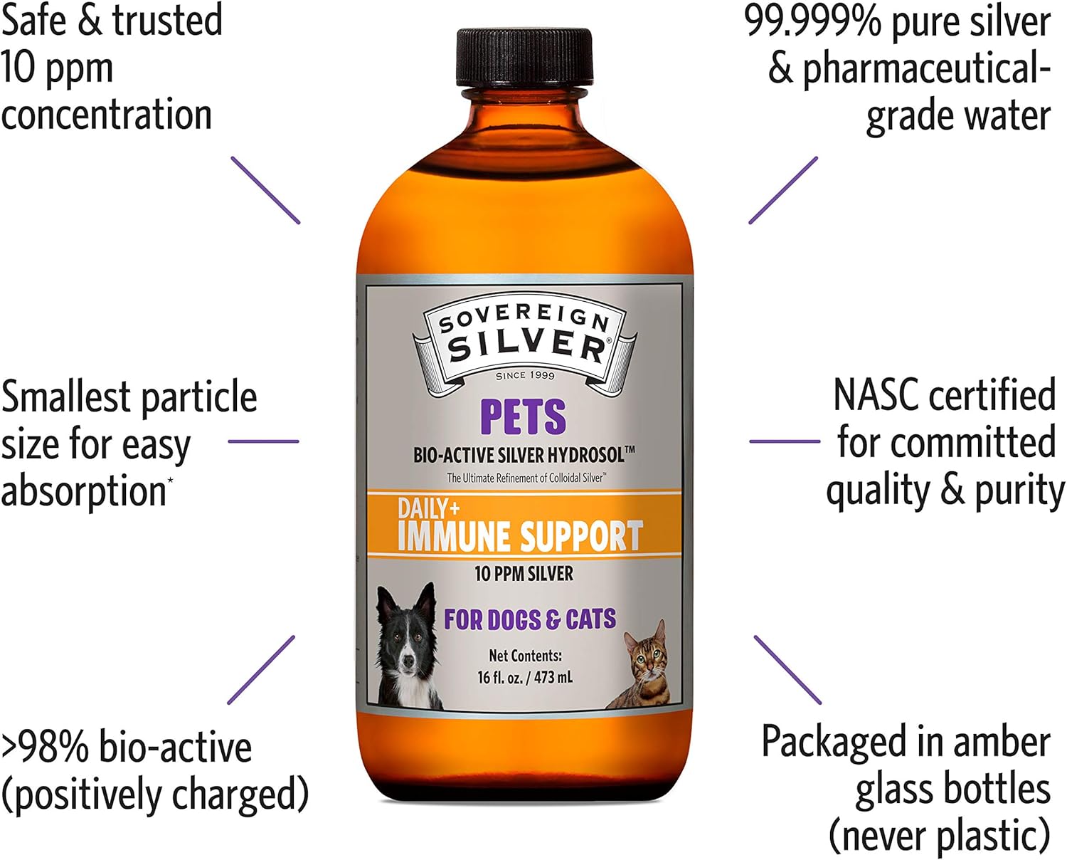 16 oz Sovereign Silver Bio-Active Silver Hydrosol for Pet Immune System Boost