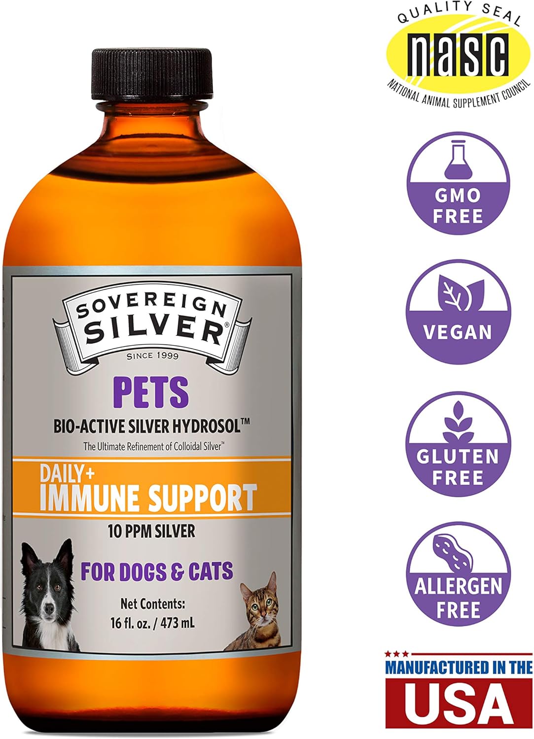 16 oz Sovereign Silver Bio-Active Silver Hydrosol for Pet Immune System Boost