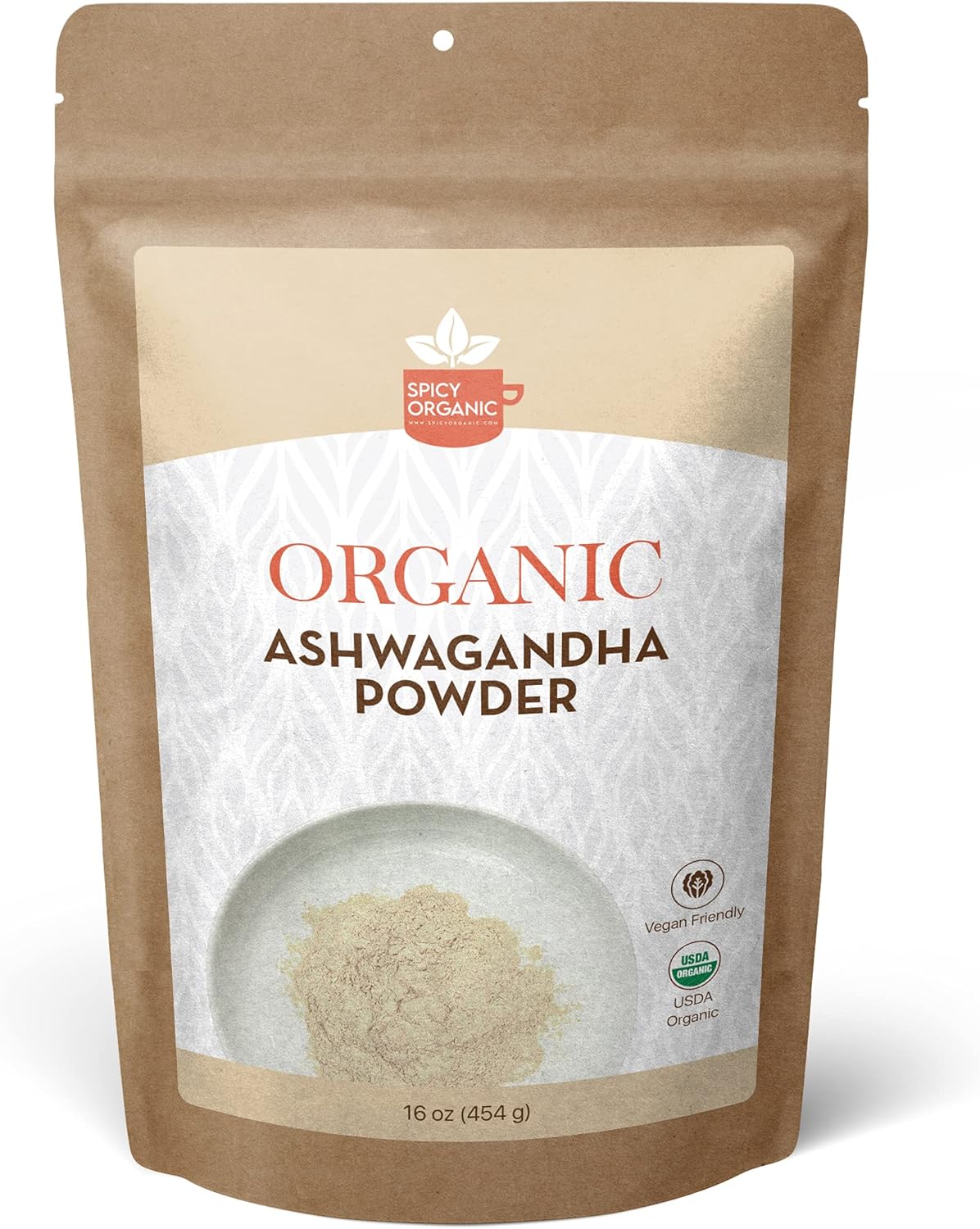 16 oz Spicy Organic Ashwagandha Root Powder - Pure Raw Indian Ginseng - USDA Certified Organic - Non-GMO - Versatile Supplement