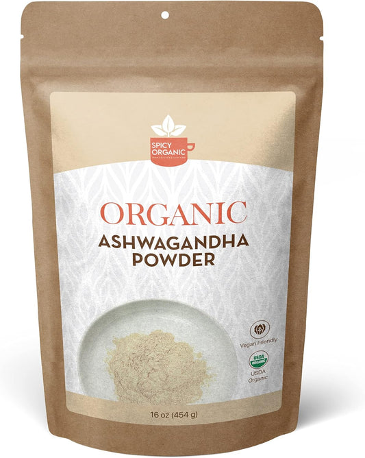 16 oz Spicy Organic Ashwagandha Root Powder - Pure Raw Indian Ginseng - USDA Certified Organic - Non-GMO - Versatile Supplement