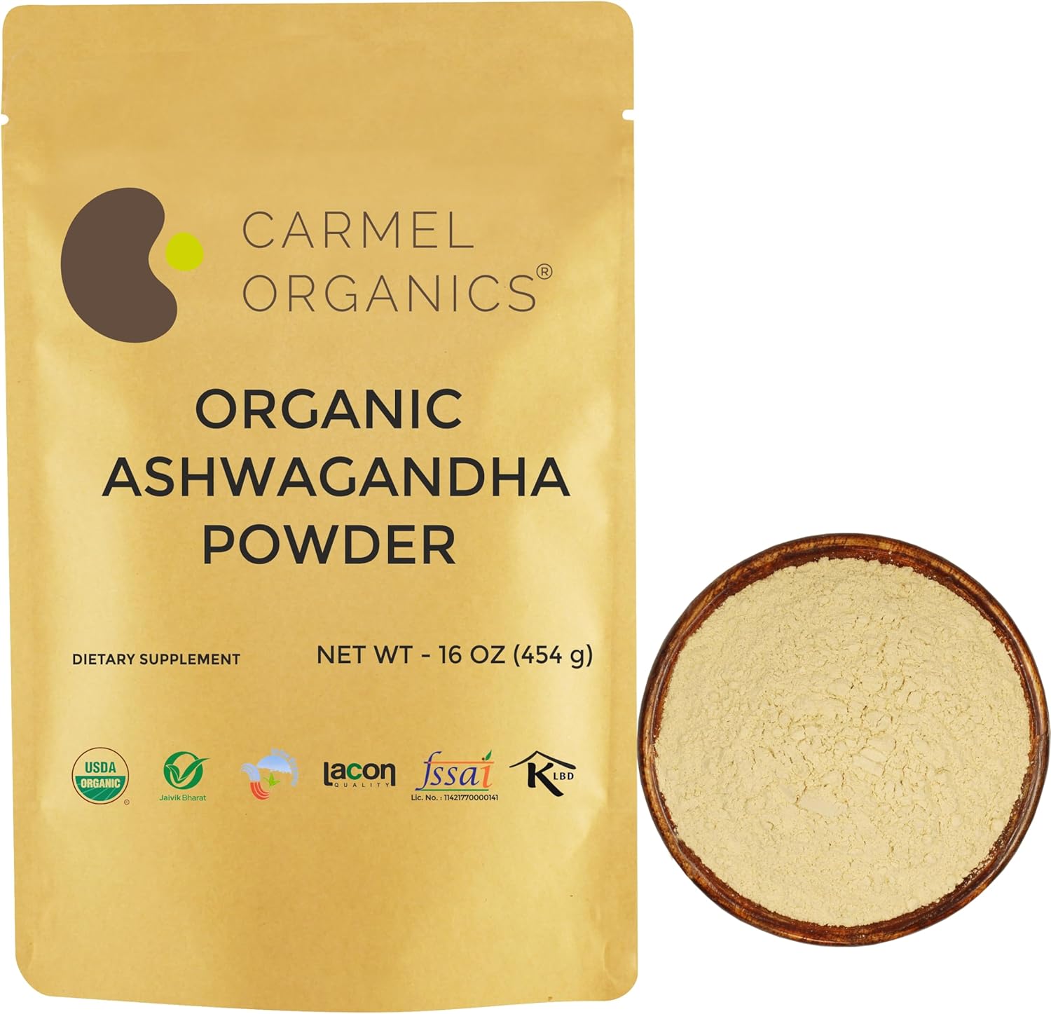 16 Oz USDA Certified Organic Ashwagandha Root Powder from India | Lab Tested, Non GMO, Gluten Free | Eco Friendly Packaging