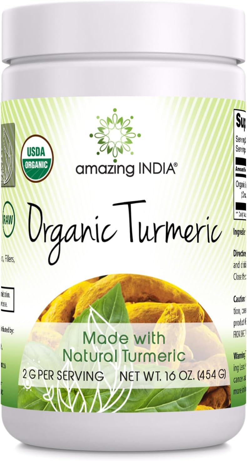 16 Oz USDA Certified Organic Turmeric Powder - Non-GMO, Gluten Free, Made in USA - High Quality Indian Supplement