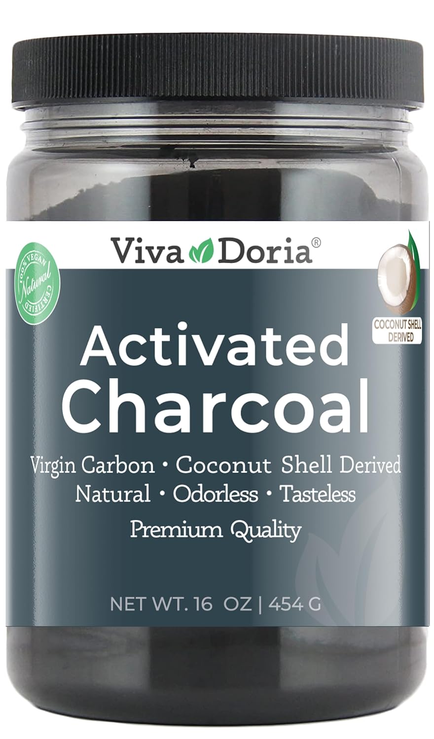 16 Oz Viva Doria Food Grade Virgin Activated Charcoal Powder from Coconut Shell - Natural Detoxifier