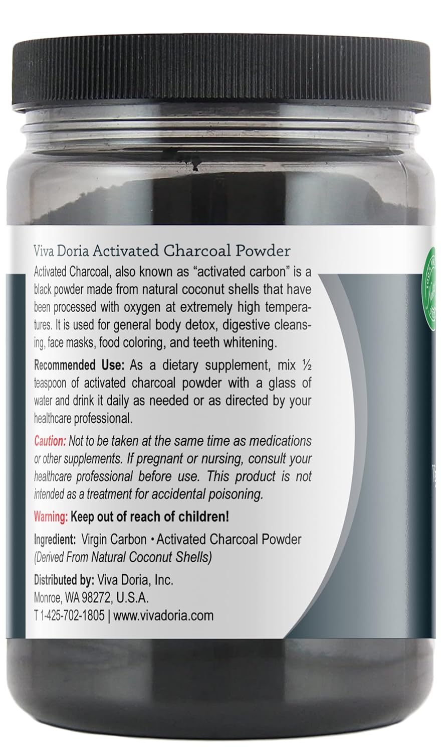 16 Oz Viva Doria Food Grade Virgin Activated Charcoal Powder from Coconut Shell - Natural Detoxifier