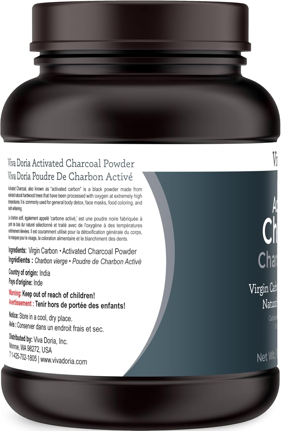 16 Oz Viva Doria Hardwood Derived Virgin Activated Charcoal Powder - Food Grade