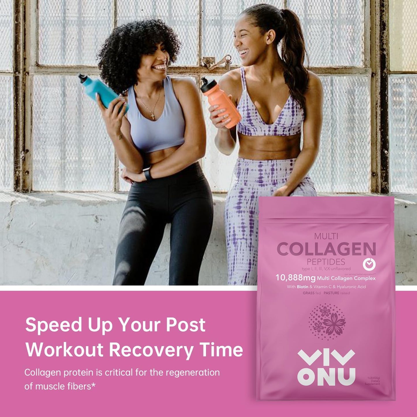 16 Oz VivoNu Multi Collagen Peptides Powder - Hydrolyzed Protein Peptides for Easy Mixing | Types I, II, III, V, X with Hyaluronic Acid, Biotin & Vitamin C | Unflavored Keto & Paleo Friendly