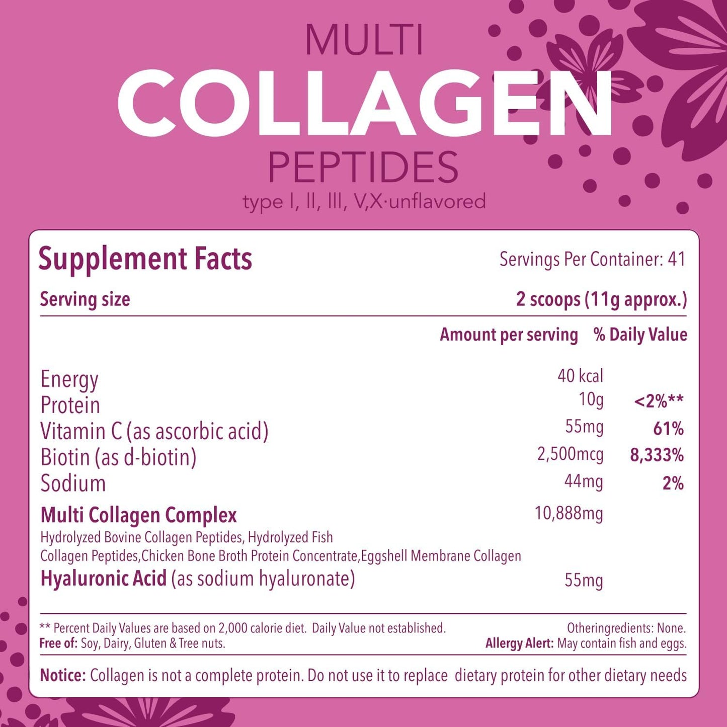 16 Oz VivoNu Multi Collagen Peptides Powder - Hydrolyzed Protein Peptides for Easy Mixing | Types I, II, III, V, X with Hyaluronic Acid, Biotin & Vitamin C | Unflavored Keto & Paleo Friendly