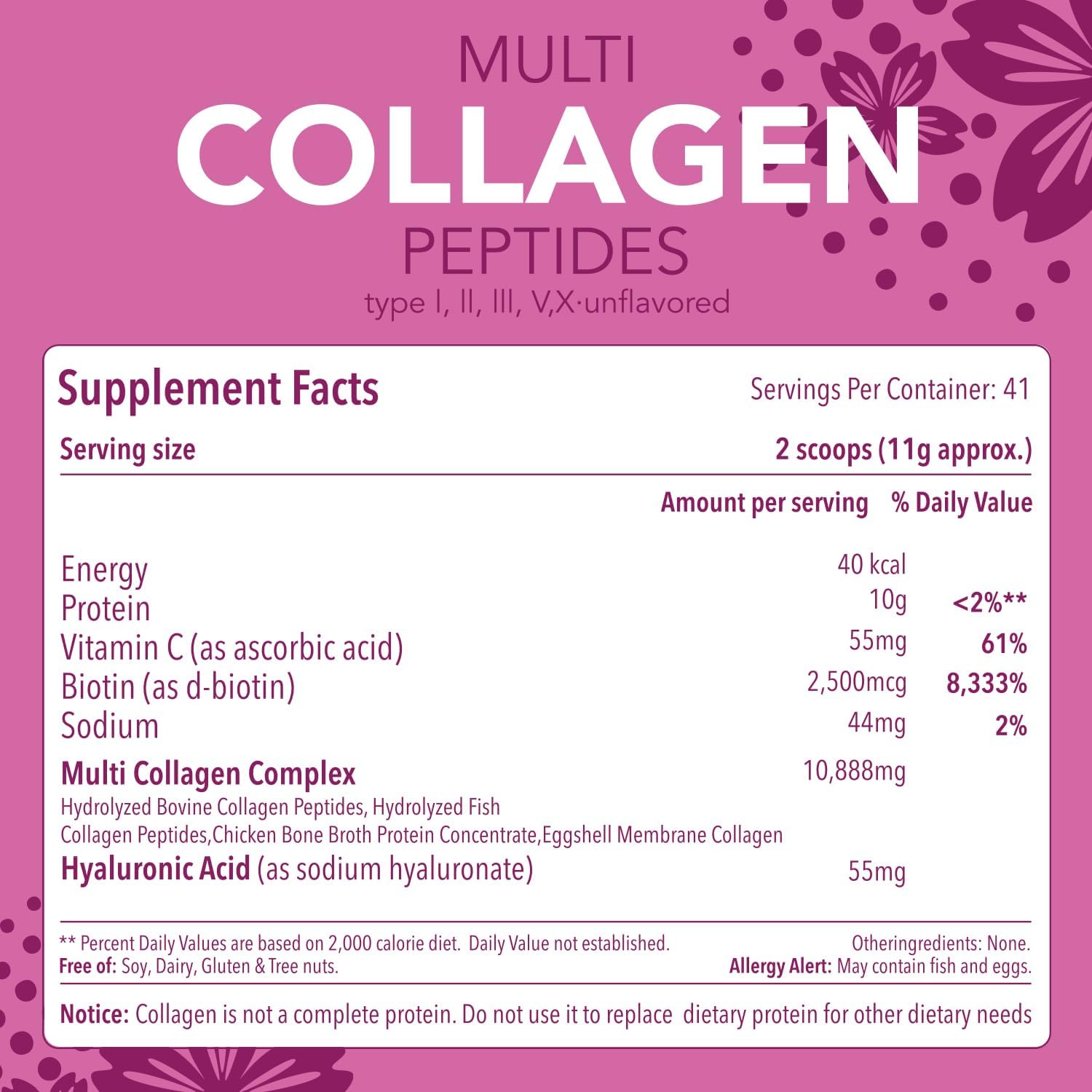 16 Oz VivoNu Multi Collagen Peptides Powder - Hydrolyzed Protein Peptides for Easy Mixing | Types I, II, III, V, X with Hyaluronic Acid, Biotin & Vitamin C | Unflavored Keto & Paleo Friendly