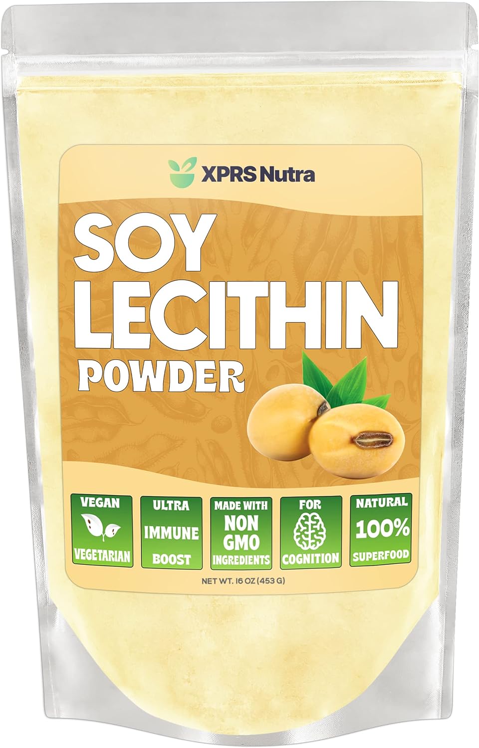 16 oz XPRS Nutra Food Grade Soy Lecithin Powder - Vegan-Friendly Fat Emulsifier for Cooking & Baking