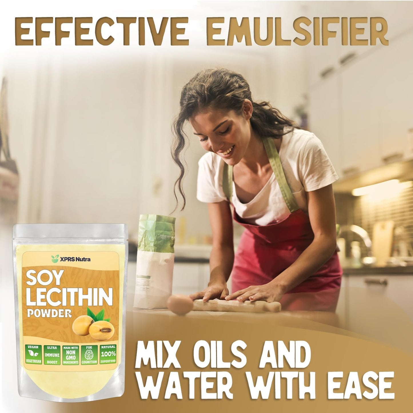 16 oz XPRS Nutra Food Grade Soy Lecithin Powder - Vegan-Friendly Fat Emulsifier for Cooking & Baking