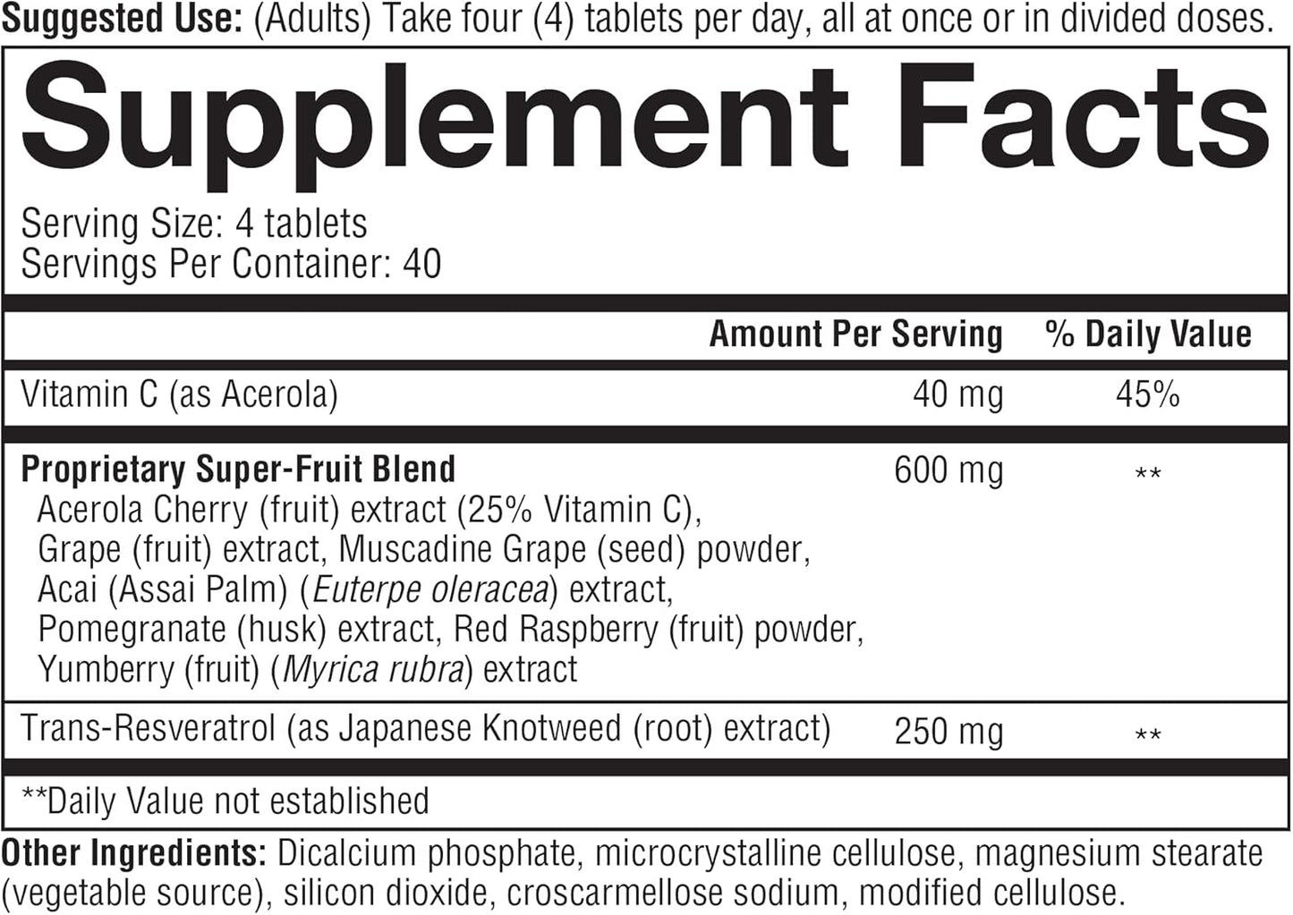160 Count Youtheory Resveratrol with Acerola Capsules - Antioxidant Supplement (1 Bottle)