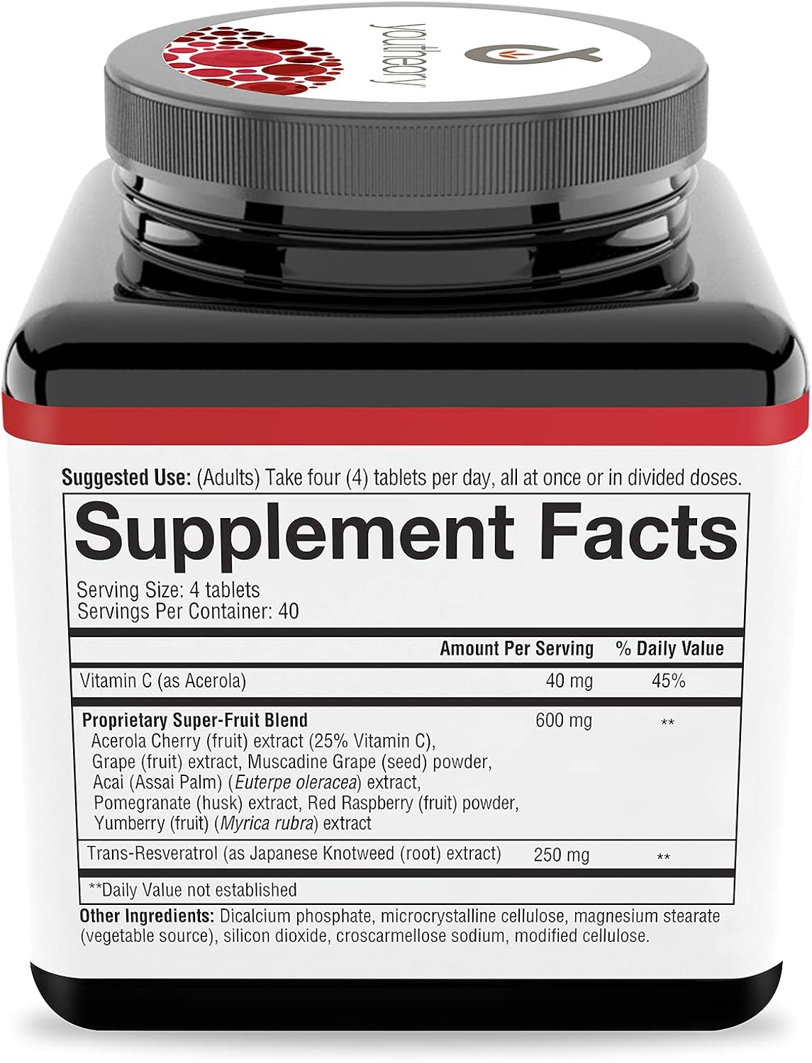 160 Count Youtheory Resveratrol with Acerola Capsules - Antioxidant Supplement (1 Bottle)