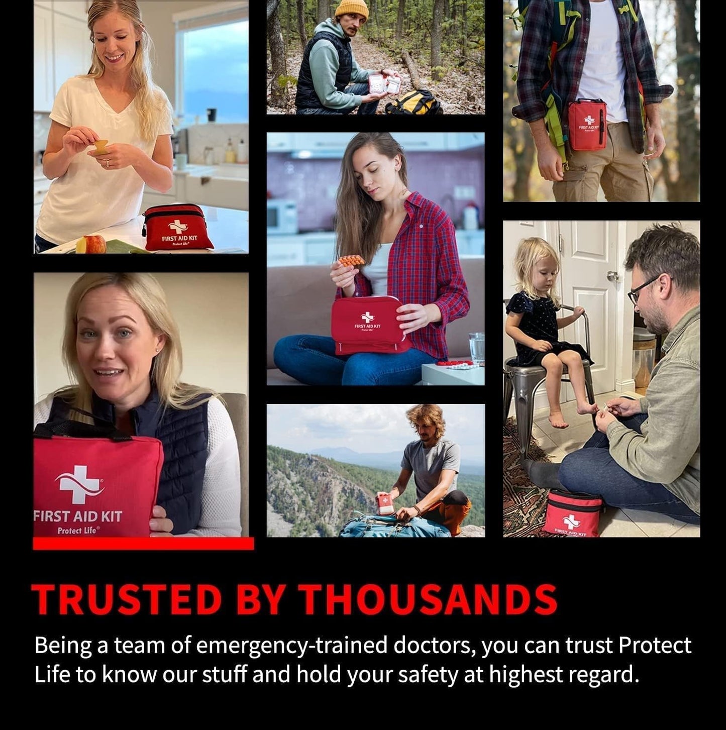 160 Piece Protect Life First Aid Kit for Home, Business, Travel, Camping, Hiking, Car, and Survival - HSA/FSA Eligible