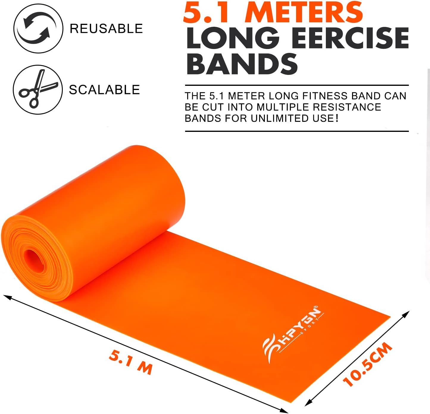 16.7ft Long HPYGN Exercise Bands for Yoga, Pilates, and Strength Training - Professional Latex Stretch Band for Physical Therapy and Rehab