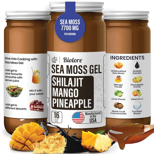 16oz Biolore Sea Moss Gel with Shilajit - Wildcrafted Irish Seamoss Rich in Essential Vitamins & Trace Minerals - Vegan Superfood USA Made