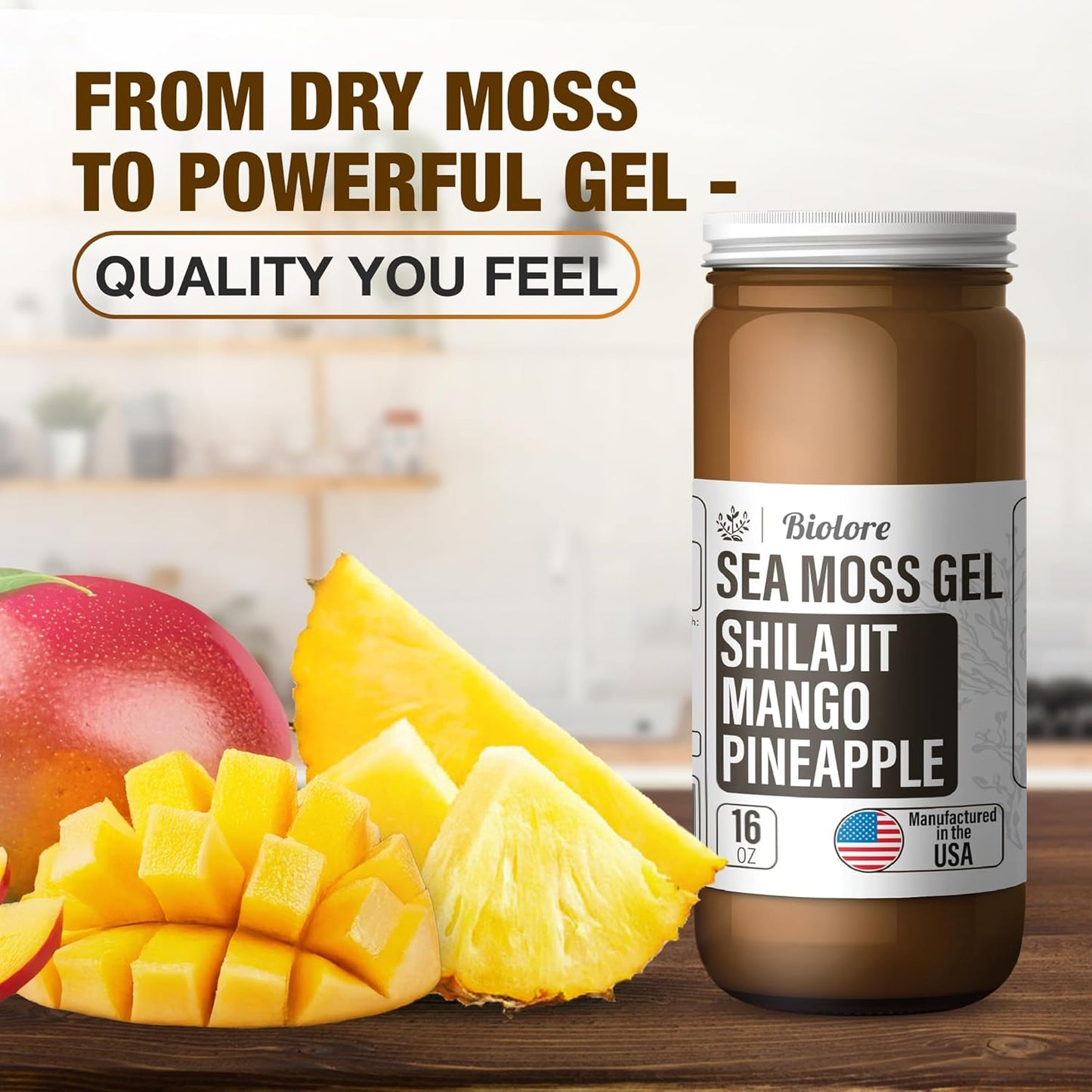 16oz Biolore Sea Moss Gel with Shilajit - Wildcrafted Irish Seamoss Rich in Essential Vitamins & Trace Minerals - Vegan Superfood USA Made
