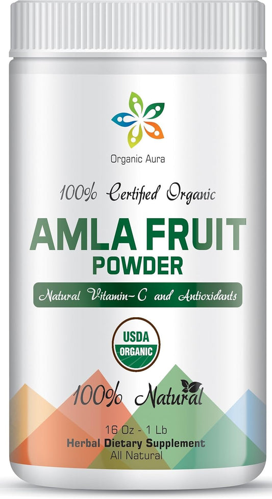 16Oz Certified Organic Aura Amla Powder - Rich in Vitamin C and Antioxidants for Immunity and Vitality