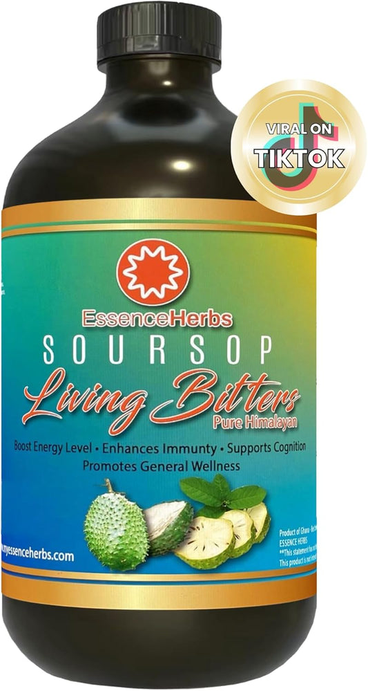 16oz Essence Herbs Soursop Bitters Liquid for Immune Support & Gut Health - Soursop Leaves, Moringa, Black Seed, Neem & More - 1 Pack