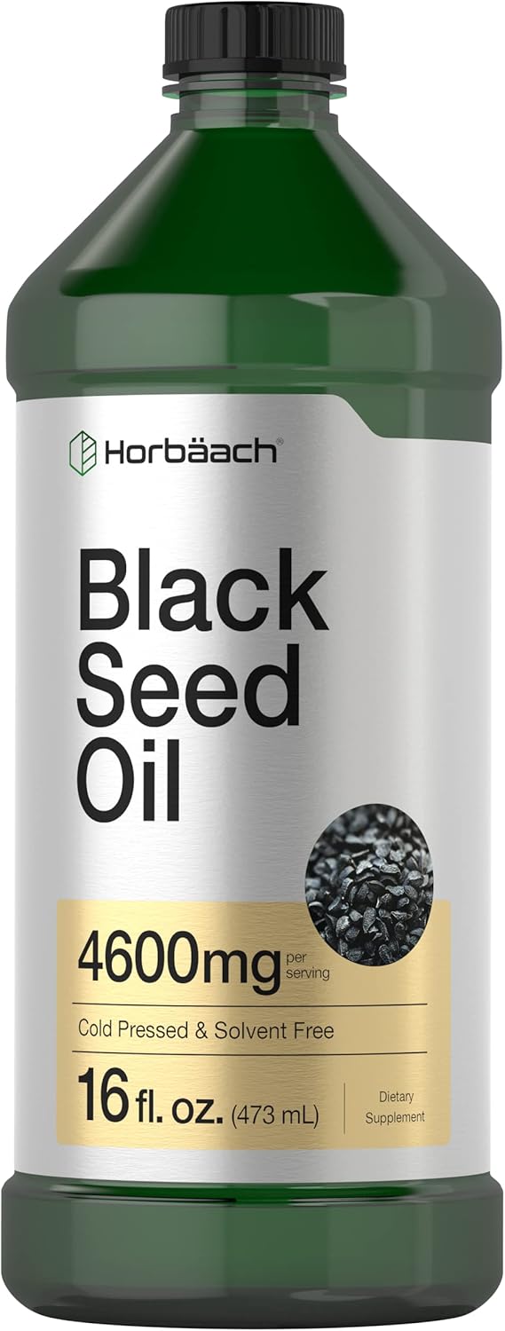 16oz Horbäach Black Seed Oil Liquid Supplement - 4600mg Cold Pressed Nigella Sativa - Vegetarian, Non-GMO, Gluten-Free