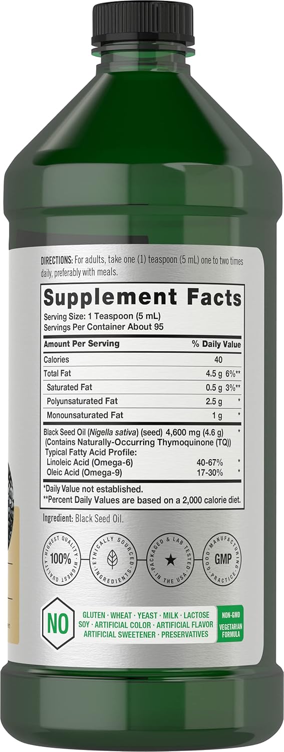 16oz Horbäach Black Seed Oil Liquid Supplement - 4600mg Cold Pressed Nigella Sativa - Vegetarian, Non-GMO, Gluten-Free
