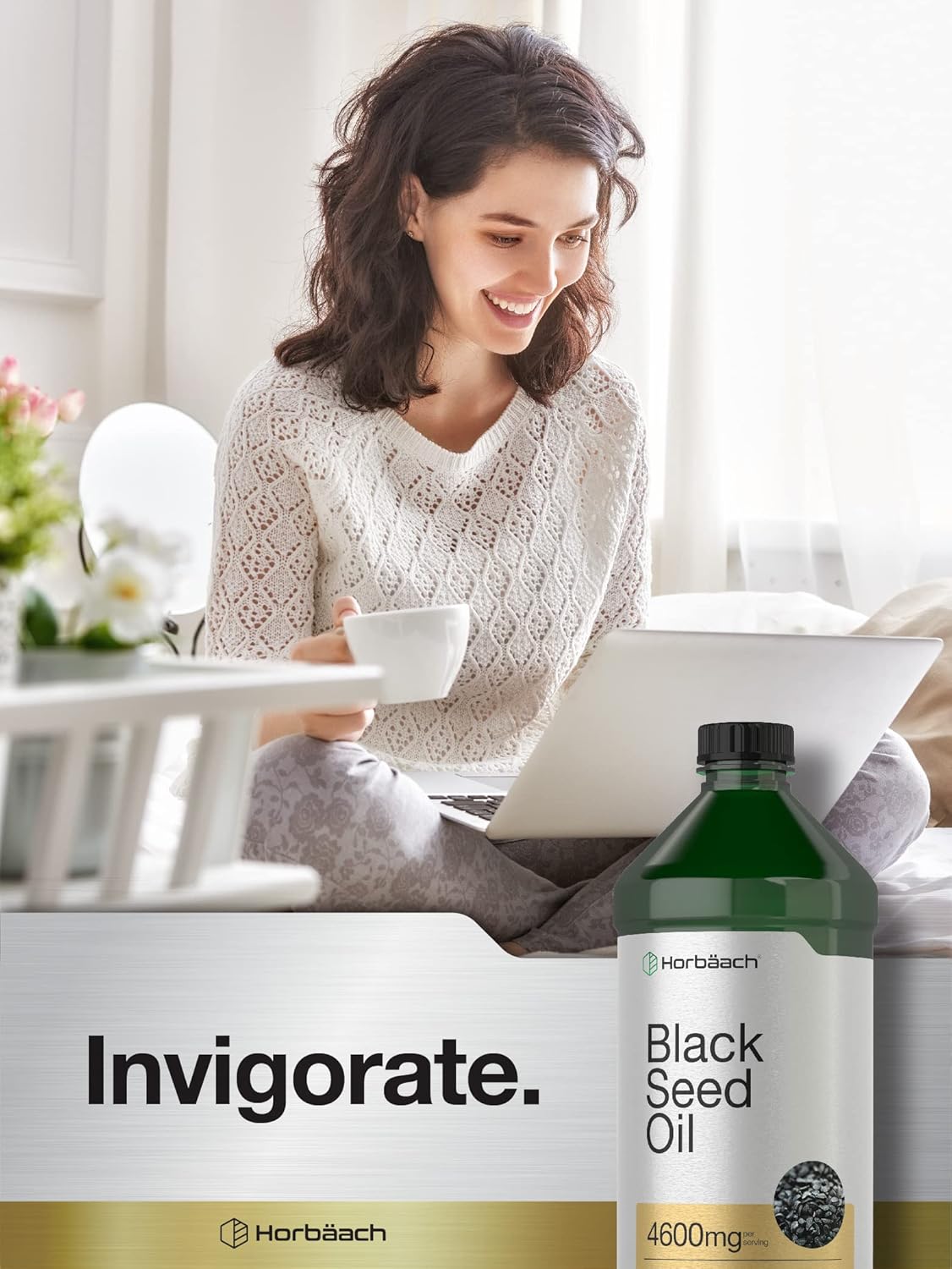 16oz Horbäach Black Seed Oil Liquid Supplement - 4600mg Cold Pressed Nigella Sativa - Vegetarian, Non-GMO, Gluten-Free