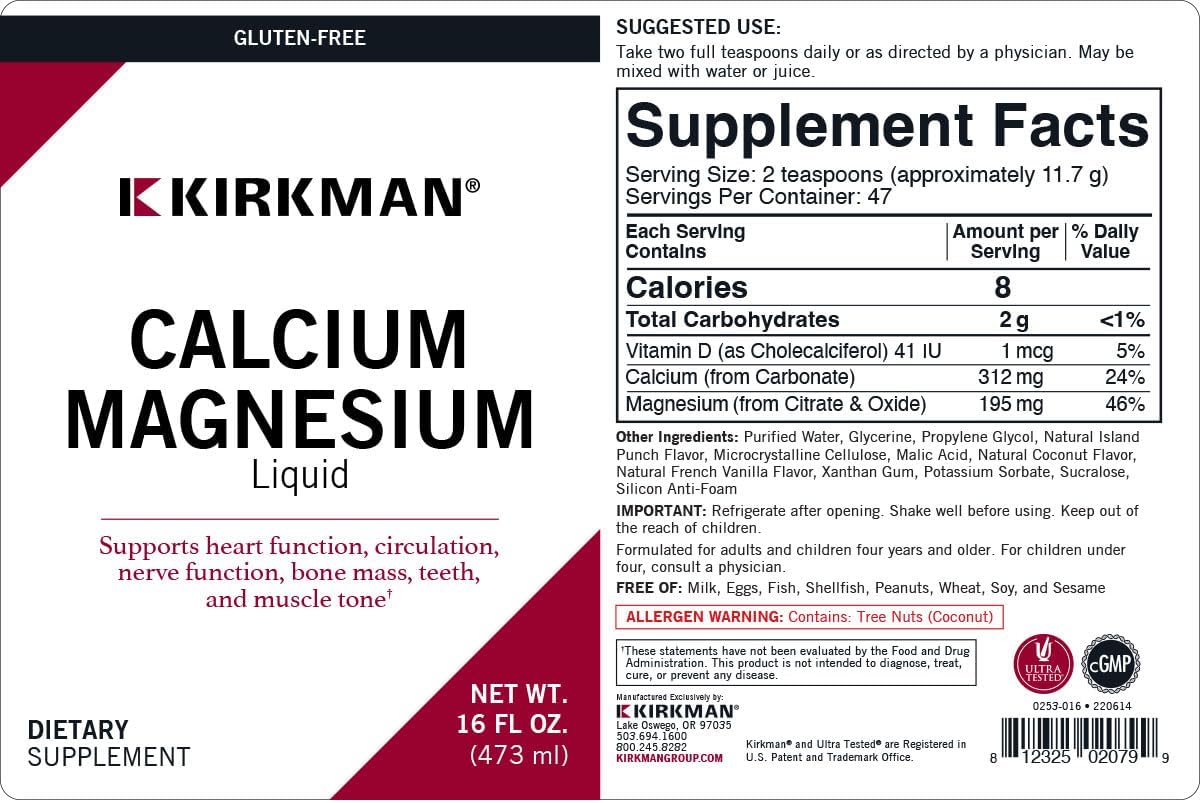 16oz Kirkman Liquid Calcium Magnesium Supplement - High Absorption Formula