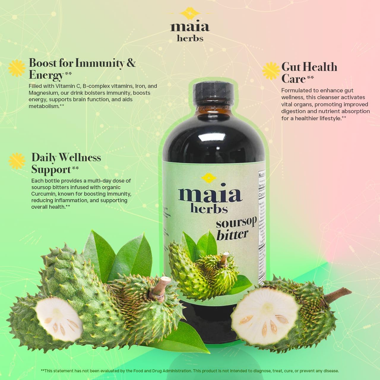 16oz Maia Herbs Soursop Bitters Liquid - Premium Immune System Support