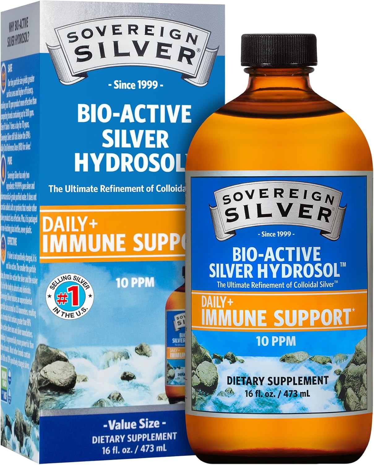 16oz Sovereign Silver Bio-Active Silver Hydrosol Liquid - 10 ppm Immune Support - Colloidal Silver - Large Value Size