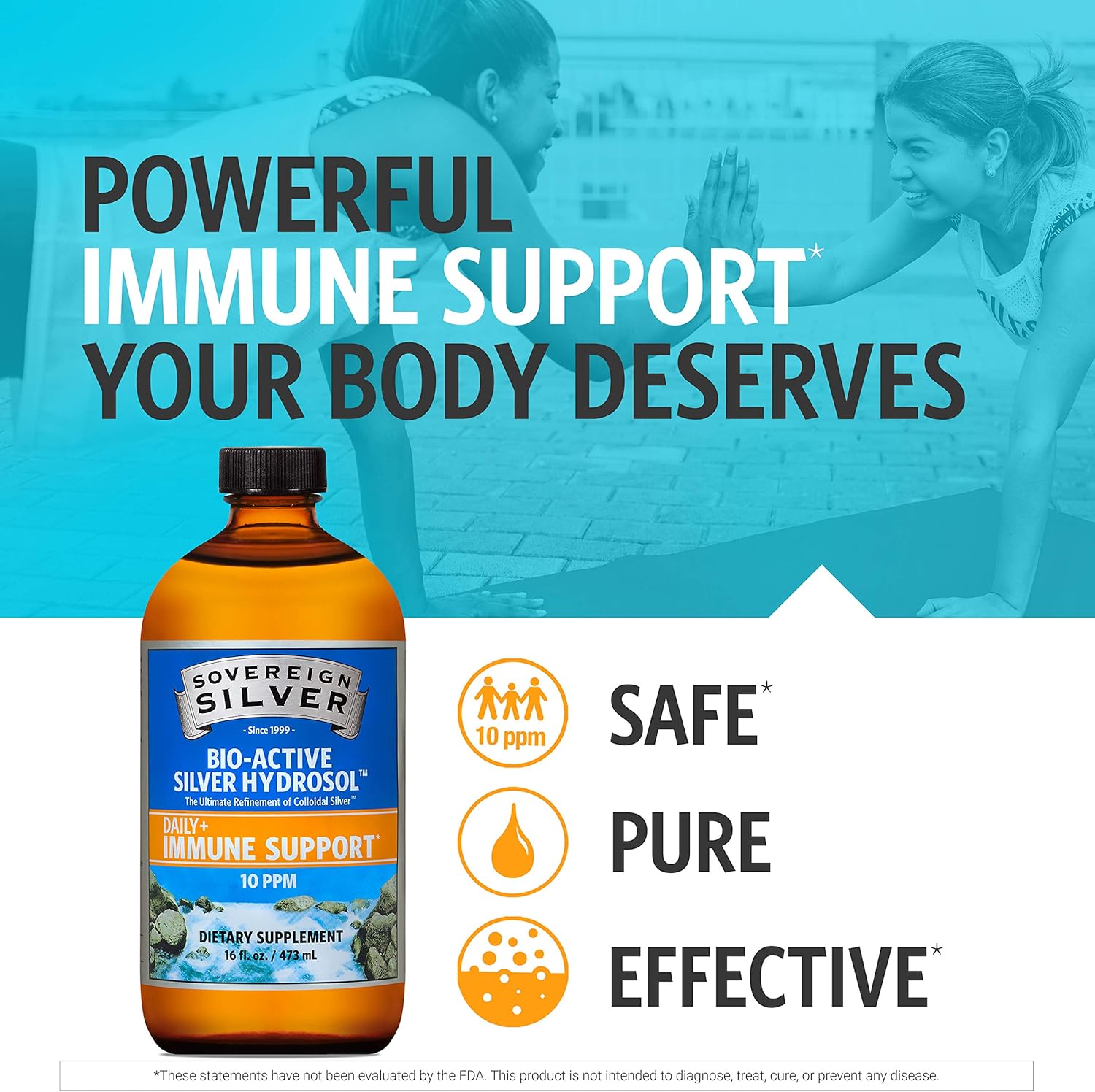 16oz Sovereign Silver Bio-Active Silver Hydrosol Liquid - 10 ppm Immune Support - Colloidal Silver - Large Value Size