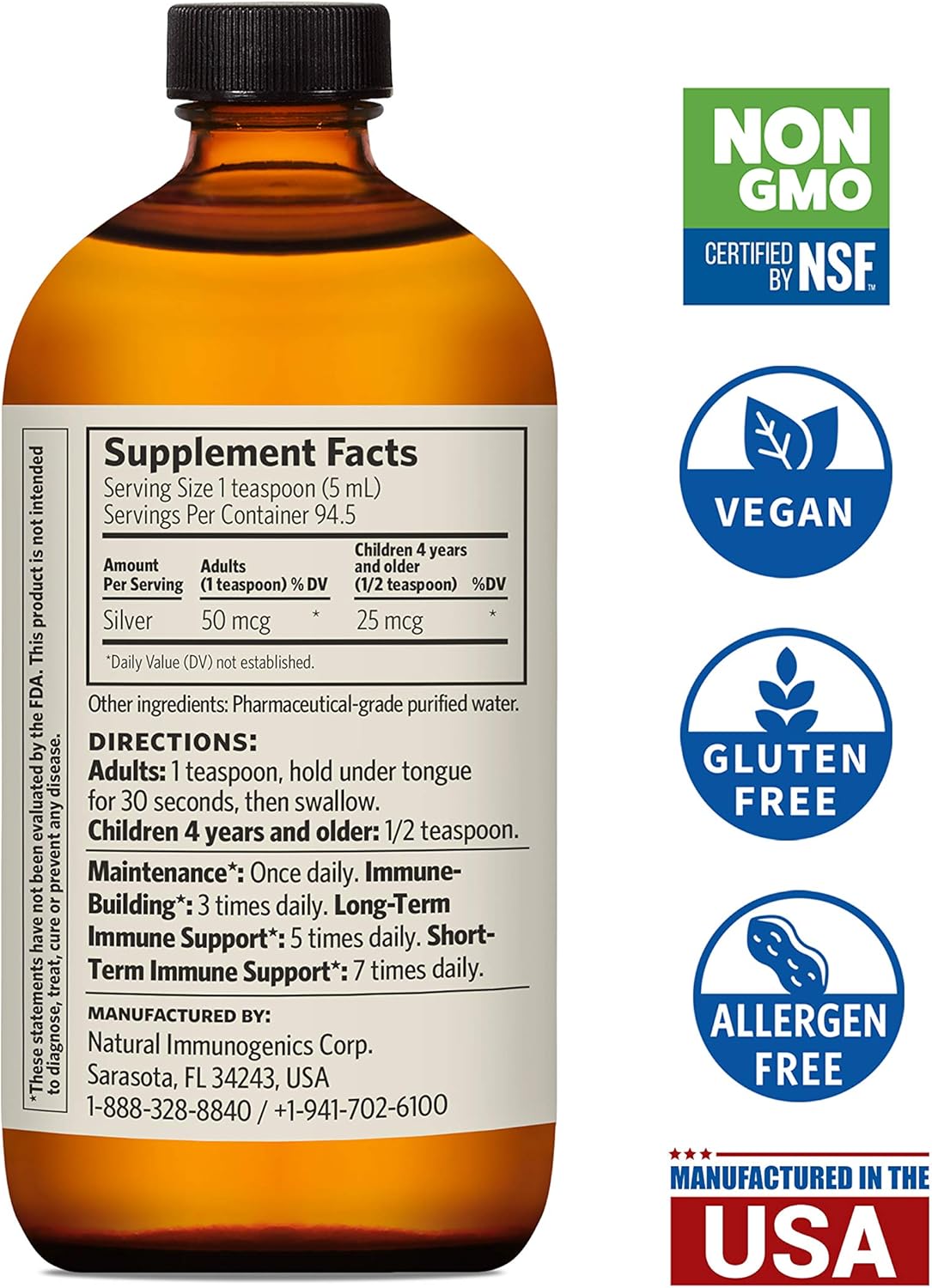 16oz Sovereign Silver Bio-Active Silver Hydrosol Liquid - 10 ppm Immune Support - Colloidal Silver - Large Value Size