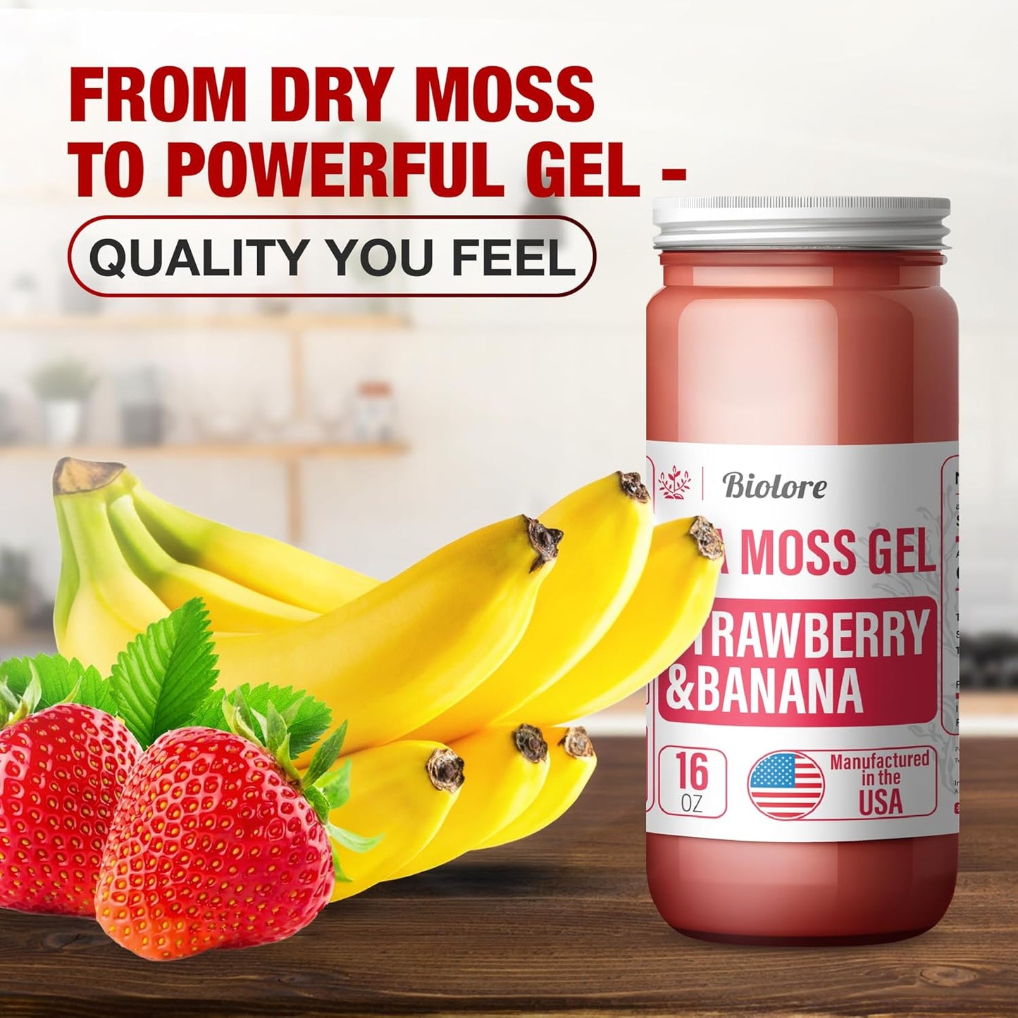 16oz Strawberry Banana Sea Moss Gel - Wildcrafted Irish Seamoss with Essential Vitamins & Minerals - Vegan Superfood from USA